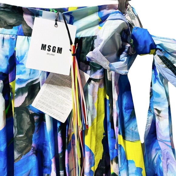 MSGM FLORAL PLEATED SKIRT WITH BOW IN SHADES OF BLUE - Picture 7 of 9